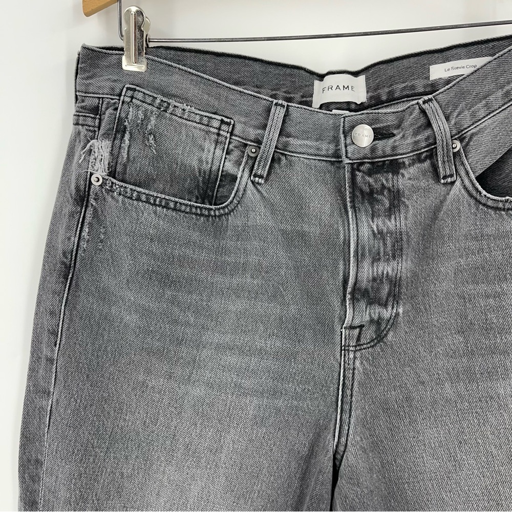 Frame 29x24 Le Stevie Raw Edge boyfriend Jeans 0027 light gray distressed - Picture 4 of 13